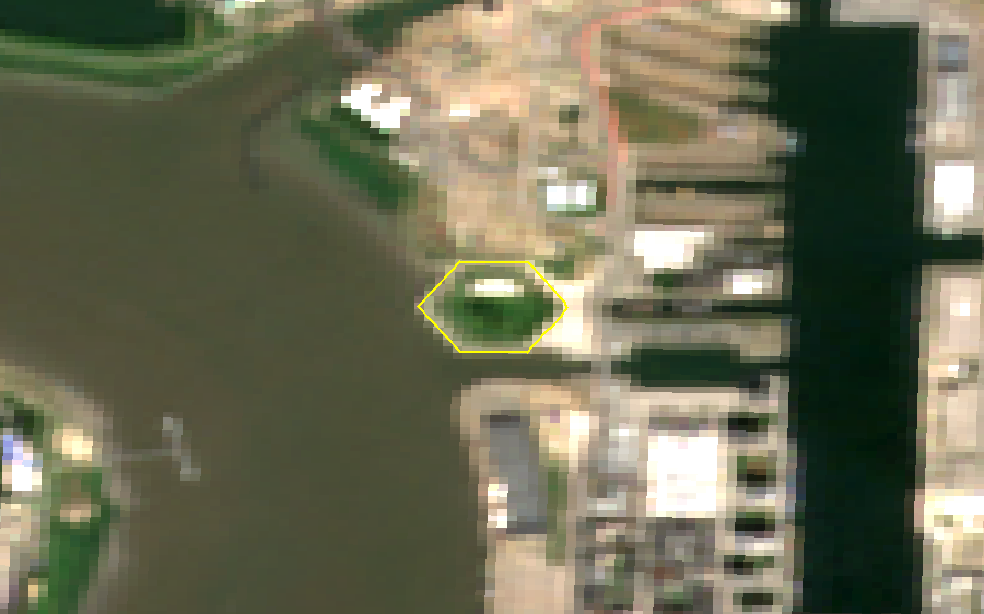 Droogdokkenpark after the works, Sentinel-2 summer composite 2021–⁠2024